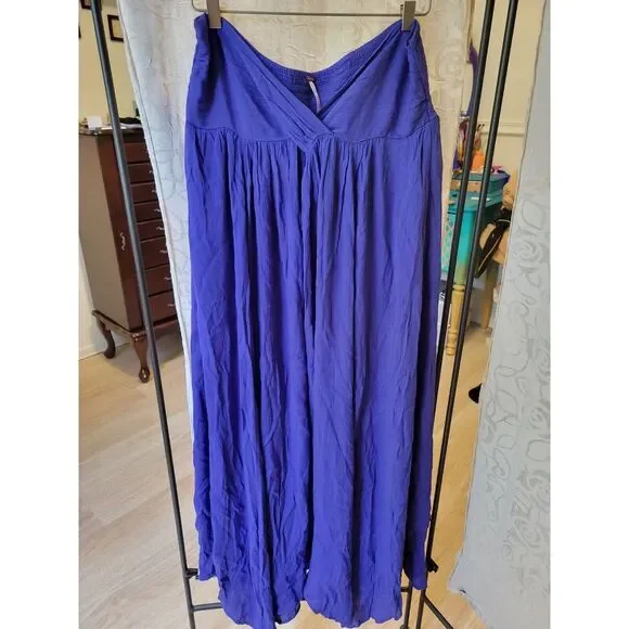New sz L Large 8/10 free people blue be mine 2 piece crop top maxi slit skirt - Picture 2 of 7